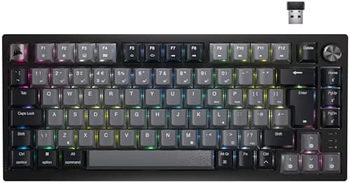 Corsair K65 PLUS WIRELESS 75% RGB Mechanical Gaming Keyboard – Pre-Lubricated MLX Red Linear Switches – PBT Dye-Sub Keycaps – iCUE Compatible – PC, PS5, PS4, Xbox – QWERTY UK – Black/Grey