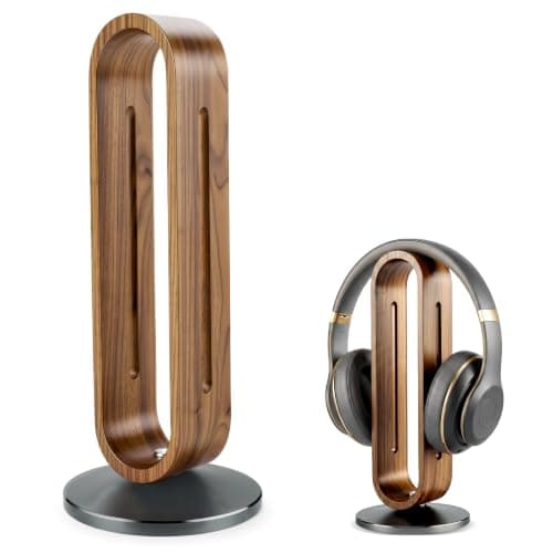 Wooden Headphone Stand, Solid Walnut Wood & Aluminium Headset Holder, Headphone Stand With Non-Slip Base, Sturdy Headset Stand, Universal Gaming Room Accessories For AirPods Max, Bose, Sony, Desk Deco