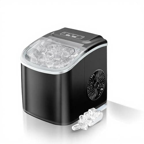 DollarDash Portable Ice Maker Machine for Countertop, 6 Minute Fast Ice Making 9 Bullet Cubes, 12KG/24H Compact Ice Machine with Self Cleaning, Ice Basket and Scoop Included, 2 Ice Sizes, Black