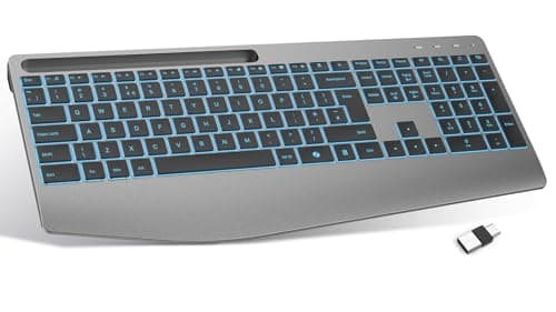 TECURS Wireless Keyboard with Wrist Rest, 2.4 GHz Ergonomic Backlit Computer Keyboard, QWERTY Full-size Silent Keyboard with Phone Holder, Copilot, Rechargeable for Windows/Laptop/PC