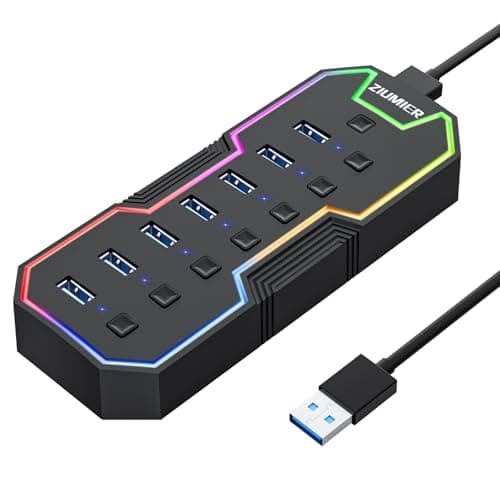 ZIUMIER USB Hub 3.0, 7 Ports USB Expander with RGB LED Strip for MacBook