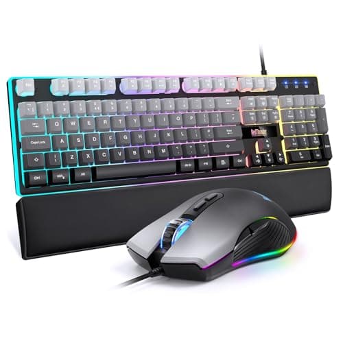 RedThunder K10 Wired Gaming Keyboard and Mouse Combo, UK Layout, True RGB Backlight, Soft Leather Wrist Rest, Ergonomic Anti-Ghosting Keyboard + 7D 7200 DPI Mouse for PC Mac (Gradient Gray)