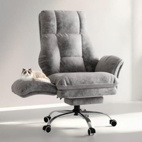 Big and Tall Office Chair with Footrest, Cross-Legged Sitting，Tech Grey