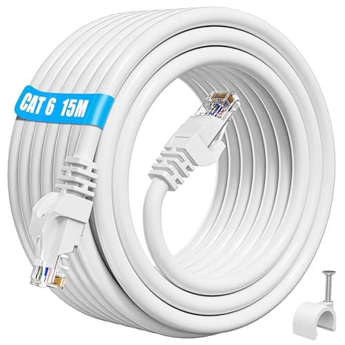 ikbc 15m Cat 6 Ethernet Cable, High Speed Gigabit RJ45 Internet Cable White