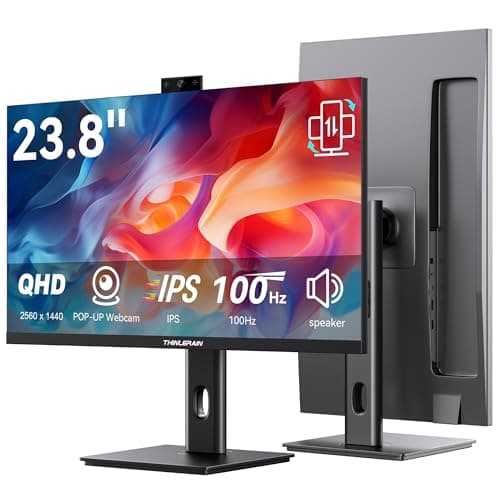 Thinlerain 23.8 Inch Monitor with Pop-Up Webcam - 2K 2560 x 1440 IPS Computer Monitor, 100Hz, Built-in 3MP Webcam & Microphone, HDMI, DisplayPort, Vertical Gaming Screen Display for Office Home