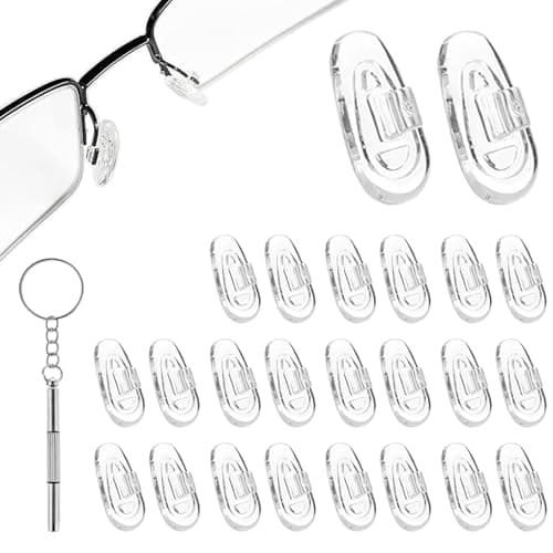 24 Pcs Silicone Nose Pads for Glasses, Push-in Glasses Nose Pads Silicone, Glasses Nose Pads, Fits Regular, Sunglasses, and Reading Glasses, Includes Screwdrive（Only Applicable to snap on Glasses）
