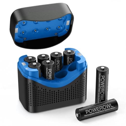 POWEROWL Rechargeable AA Batteries 8 Pack with Charger, High capacity 2800mAh Double A Battery with NiMH Charger Storage Box