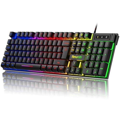 Rewurnth Gaming Keyboard UK Layout, RGB Backlit Wired Computer Keyboard, Quite Mechanical Feel, USB Plug & Play for PC, Mac, PS4, Xbox