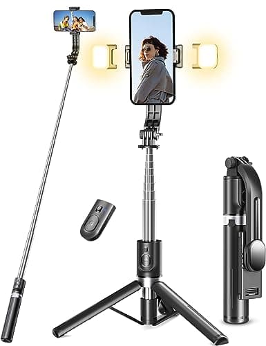 Selfie Stick Tripod with 2 Fill Lights, 45''Phone Tripod with Remote