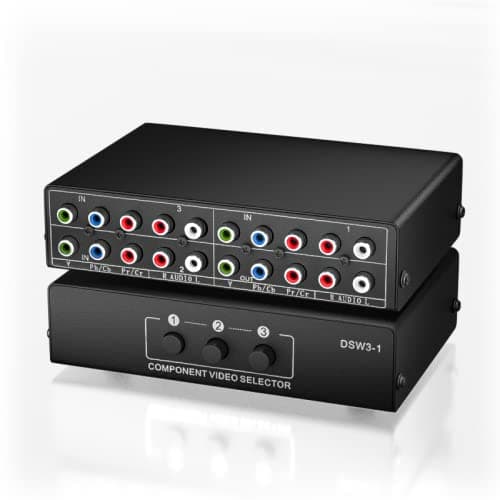 3 in 1 Out Component AV Video Switch Box 1080P, 3 Port 5 RCA 3-Way YPbPr Cable RGB Component Switch, Composite L/R Audio AV Splitter Selector Switcher Converter for Xbox Wii PS3/2/1 SNES DVD STB HDTV
