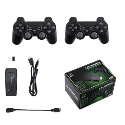 MARYS ELLEAY Wireless Retro Gaming Console, 20000+ Built-in Games, 9 Emulators, 4K HD, 2 Game Controllers, Wireless Dongle, Plug and Play for TV (64G+Two Wireless Controllers+23000Game)