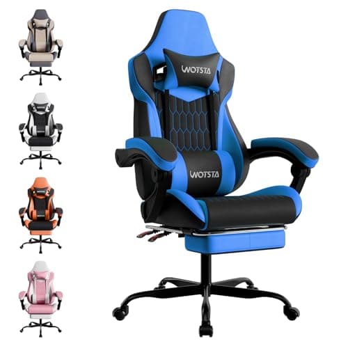 WOTSTA Gaming Chair, Ergonomic Gaming Chair with Footrest and Lumbar Support, Computer Chairs, Height Adjustable Computer Racing Gamer Chairs for Gaming or Office, Black Blue