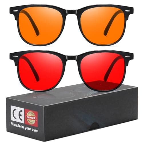 Okany Blue Light Blocking Glasses 2 Pack Amber & Red Lens For Men Women PC