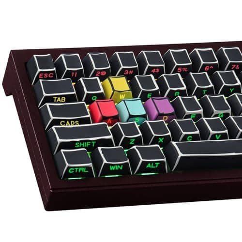 Sunzit PBT Custom Keycaps 128 Keys Cherry Profile Key caps Dye-Sub Sketch Black Keycap Set Shine Through Side Printed Keycaps for Cherry MX Switches ISO/ANSI UK Layout Mechanical Gaming Keyboard