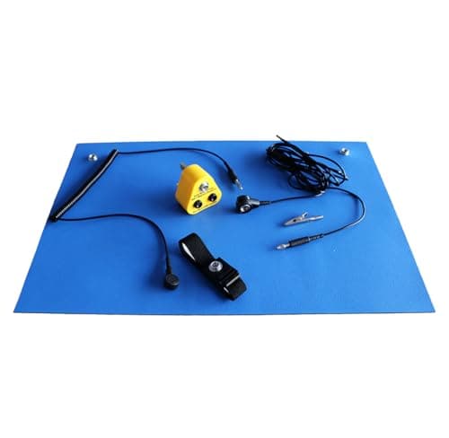 Kill Stat Anti Static Grounding Kit, Includes: Anti Static Wrist Strap, Anti Static Mat, UK Plug, Grounding Wires, Safe For Electronics, PC Building And Circuit Board Repair (Dark Blue) (300 x 450mm)