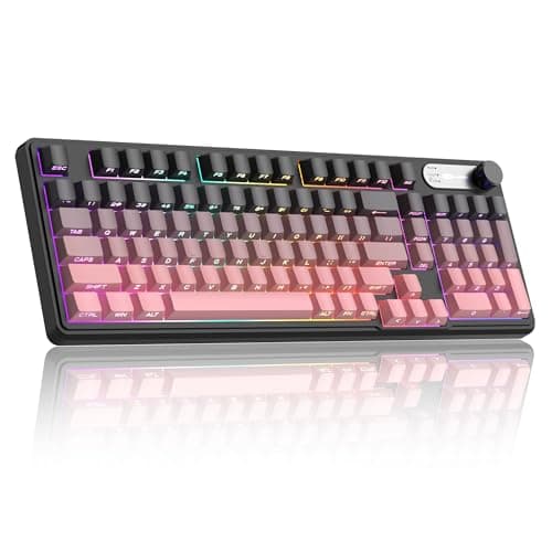 MageGee GK960 Wireless Gaming Keyboard, RGB Tri-Mode Wired/BT/2.4G Creamy Keyboard with Number Pad, 4000mAh Battery, Knob Control, Side Printed Keycaps for Win/Mac (Black & Pink)