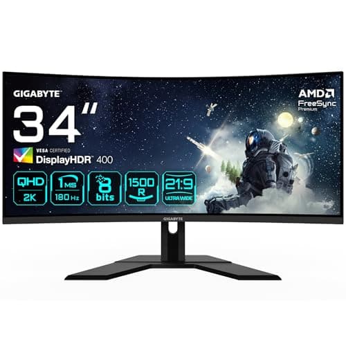 Gigabyte G34WQCP 34" WQHD Curved Gaming Monitor - 3440 x 1440, 1500R, 180Hz, 1ms, 350 cd/m2, AMD FreeSync Premium, DisplayHDR 400, HDMI 2.0, DisplayPort 1.4