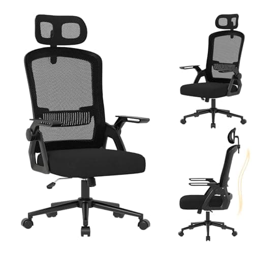 naspaluro Ergonomic High Back Office Chair, Breathable Mesh Desk Chair with Adjustable Headrest, Lumbar Support, Flip-up Armrests and Comfy Seat Cushion, Computer Chair for Home Office, Black