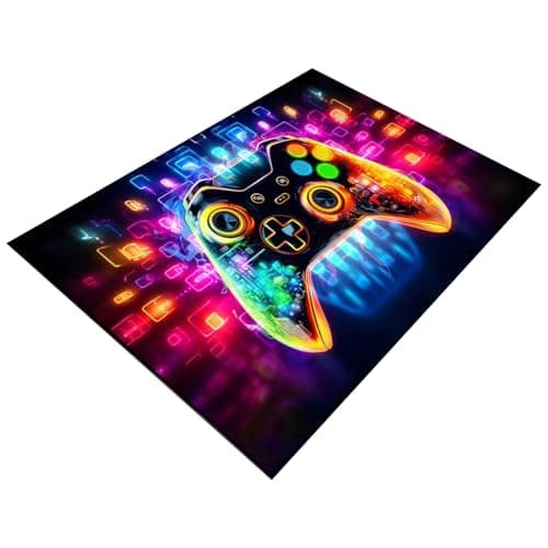 Funvalley Surperfect Gaming Area Rug,Anti-Slip Floor Protector Game Chair Rugs 80X120CM,Game Controller Rubber Mat, Soft Bedside Carpet for Boys Living Room Home Decor