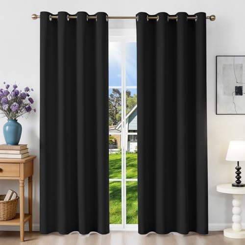 Black Blackout Curtains for Bedroom 46 x 72 Inch Drop 1 Pair Eyelet Drapes