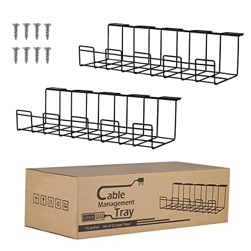 2 Packs Cable Management Tray, 40cm Under Desk Cord Organizer for Wire Management, Metal Wire Cable Holder for Desks, Offices, and Kitchens (Black) | Cord Organizer, Metal Wire Cable Holder, For Desks, Offices, and Kitchens, Wire Management