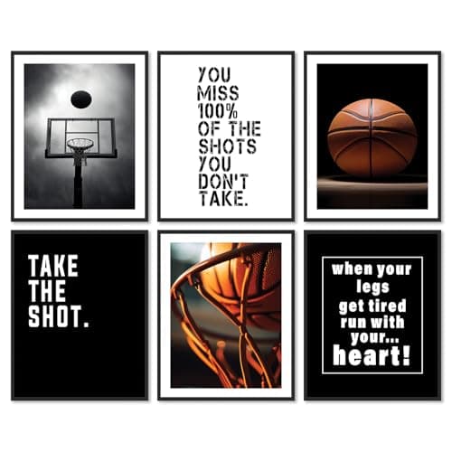 Dazzlewall 6Pcs Basketball Motivational Wall Art Pictures, Sports Inspirational Quotes Posters for Playroom Bedroom Teen Boy Room Decor 8×10 in Unframed