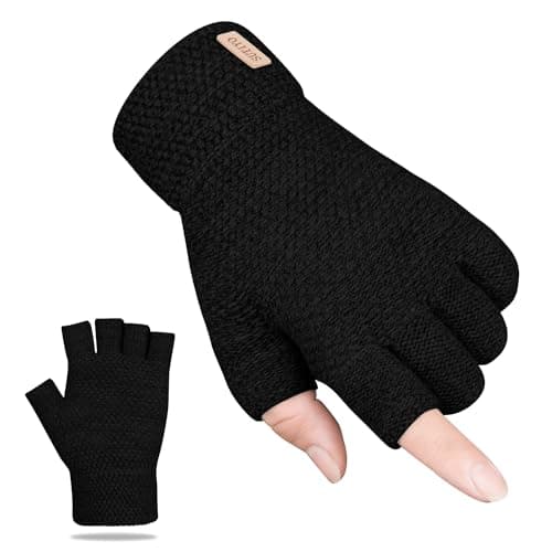 SUTIYO Fingerless Winter Gloves for Men and Women - Warm Half Finger Knitted Soft Lining for Driving Writing (Black)
