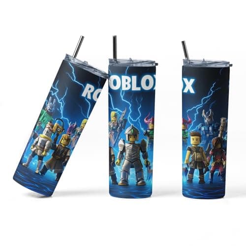 anjeca Gamer Tumbler 750ml – Insulated Stainless Steel Cup with Lid & Straw, Leakproof, Keeps Drinks Hot or Cold, Gift for Roblox Fans, Kids & Gamers