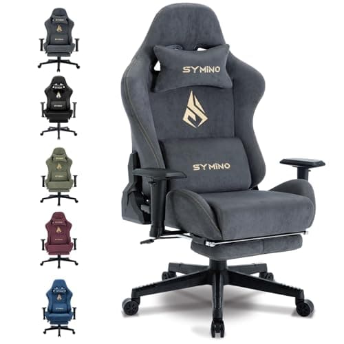 Symino Gaming Chair, Computer Chair with Footrest, Headrest and Lumbar Support, Ergonomic PC Chair, Height Adjustable Rotating Task Chairs, Gray | As soft as fur, ergonomic PC chair, adjustable and rotating desk chair with footrest, light grey
