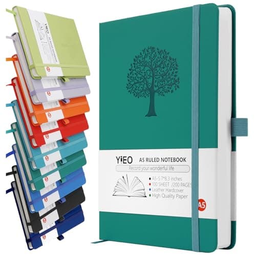A5 Journal Notebook, 200 Pages Leather Journal Notebook for Men/Women, Hardback Note Book with 80GSM Lined Paper, No Bleed for Writing, Notepad for Office School Supplies, DarkGreen