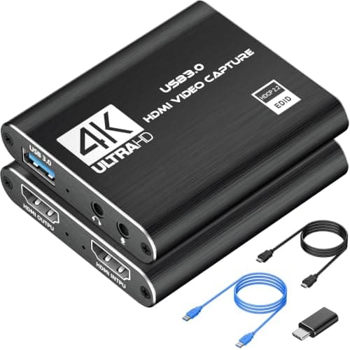 Video Capture Card, USB 3.0 Audio Video Capture Card, 4K HDMI Capture Card HDMI Loop-Out, 1080P 60FPS/2K 30FPS Video Game Capture for Streaming, Works for PS5/Switch/Camera/PC/OBS