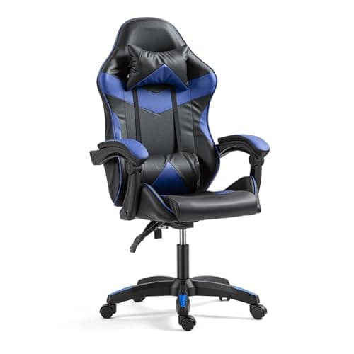 Panana Heavy Duty Gaming Reclining Racing Chair PU Leather Swivel PC Game Desk Chair (Blue)