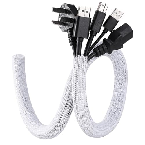 ILLUVA 10FT Cable Tidy White Sleeve (Φ1/2"), Flame-Retardant Desk Cable Management for USB & Computer Wires, Self-Wrap Cord Protector to Prevent Pets from Chewing