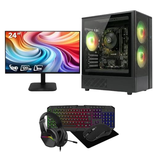 GTR Gaming -PC Bundle – Ryzen 5 | 16GB RAM | 1TB SSD | 24” 120Hz Monitor | 650W PSU| Esports Ready for Fortnite, Valorant & Minecraft | Full Setup with Keyboard, Mouse & Headset | Windows 11 | WiFi