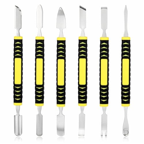 6 Piece Mini Pry Bar Set, Dual-Ends Small Pry Bar Tool, Metal Spudger Repair Tools Kit, Non-Slip Handle Disassemble Installation Repair Tool for Digital Appliances Electronic Devices