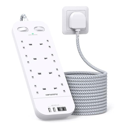 3M Extension Lead with 4 USB Slots, 8 Way Power Strip Surge Protector