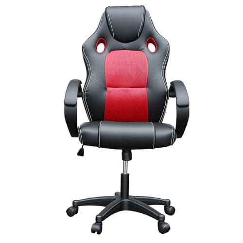 Panana Racing Style Office Gaming Chair, PU Leather Desk Ergonomically Adjustable Sport Swivel Chair With Padded armrests (Red)