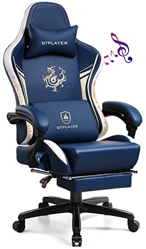 GTPLAYER Gaming Chair with Bluetooth Speakers and Footrest, Ergonomic Computer Chair Heavy Duty High Back Lumbar Support Home Office Chair (Blue)