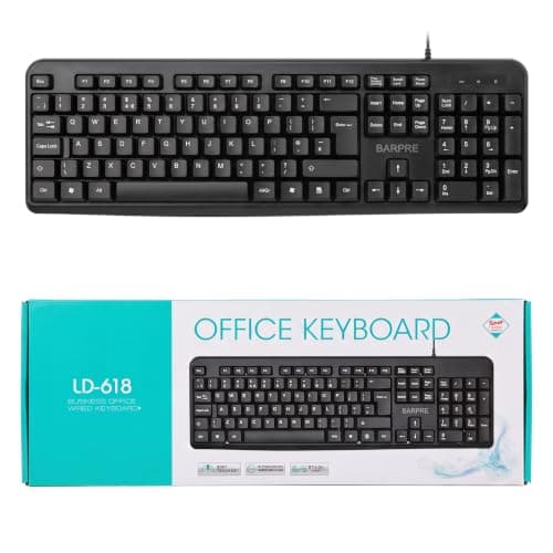 Barpre Wired Keyboard UK Layout, Full Size 105 Keys USB Computer Keyboard with Numeric Keypad, Quiet Typing Spill-Resistant Plug and Play PC Keyboard for Windows 11 10 Laptop Office Desktop, Black