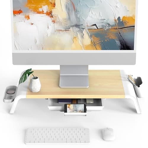 Fenge Monitor Stand,No Assembly,with 2 Storage Slot & Phone Holder,Oak