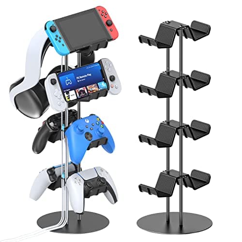 Kosker Controller Stand 4 Tiers with Headset Stand for Desk, Universal Controller Holder Compatible with Xbox PS5 PS4 Nintendo Switch, Headset Hanger & Desk Mounts for 8 Packs Controller