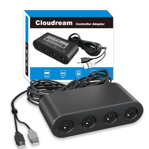 CLOUDREAM Gamecube Controller Adapter. Super Smash Bros Switch Gamecube Adapter for WII U, PC. Support Turbo and Vibration Features. No Driver and No Lag-Gamecube Adapter