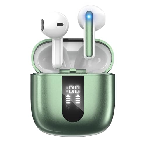JBES Wireless Earbuds Bluetooth Earphones, 60H Deep Bass Ear Buds with 6 Noise Cancelling Microphone, IP5 Waterproof in Ear Headphones for iPhone Android Sports Gaming (Green)
