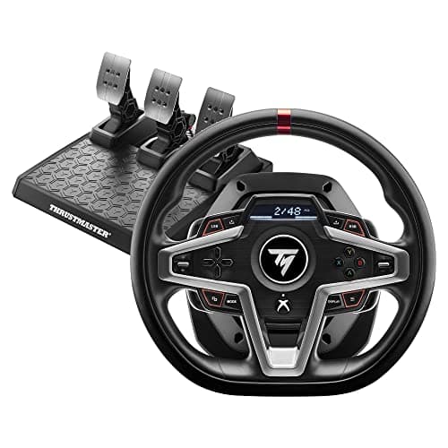 Thrustmaster T248 Force Feedback Racing Wheel with Interactive Dashboard – T3PM Magnetic 3-Pedal Set – Hybrid Drive – Official Xbox Licensed for Xbox Series X|S, Xbox One & PC – Black | Magnetic paddle shifters, built-in telemetry screen, adjustable brake, drift-free Hall sensors, for sim driving games