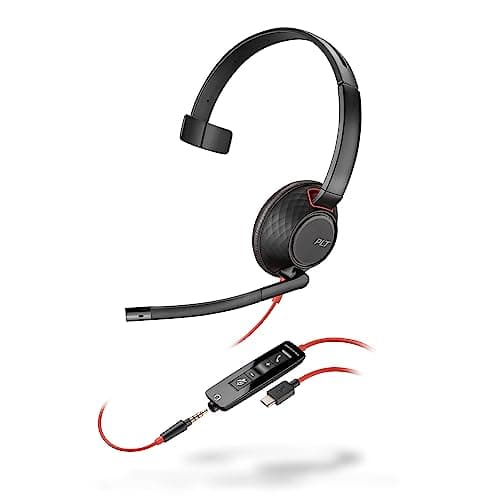 Poly Blackwire 5210 Wired Headset (Plantronics) - Flexible Noise-Canceling Boom Mic – Single-Ear Design - Connect to PC/Mac, Mobile via USB-C, USB-A, or 3.5 mm - Works w/Teams, Zoom