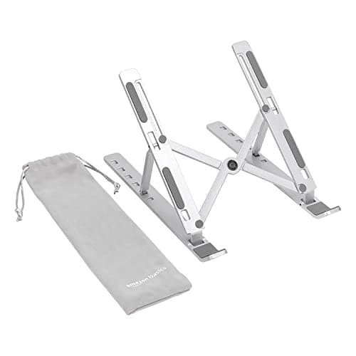 Amazon Basics Foldable Laptop Stand & Riser for Desk, 6-Angle Adjustable, Lightweight Portable Design, Recommended for Ergonomic Viewing, Fits 10 (25.4 cm) - 15.6 Inches (39.6 cm) Laptops, Silver