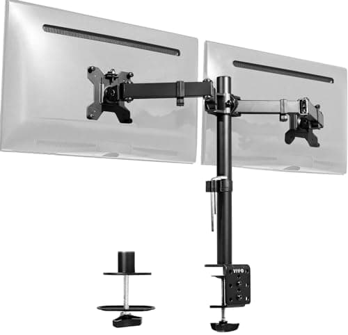 VIVO Dual Monitor Desk Mount, Heavy Duty Fully Adjustable Steel Stand, Holds 2 Computer Screens up to 30 inches and Max 10 kg each, Black, STAND-V002