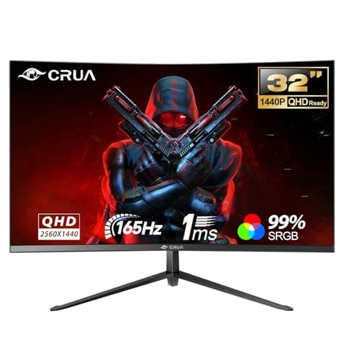 CRUA 32" Curved Gaming Monitor, QHD 1440P, 165Hz, 1ms GTG, 1500R, 99% sRGB, FreeSync, Narrow Bezel, HDMI/DP, Wall Mountable, Desktop PC Display