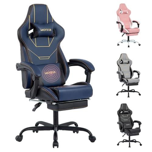 WOTSTA Gaming Chair, Ergonomic Gaming Chair, Computer Chair with Headrest and Lumbar, Racing Computer Chairs, Height Adjustable Rotating PC Chairs, Blue