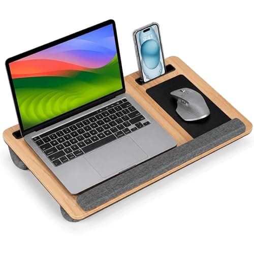 Lap Desk with Cushion for Bed & Sofa, Adjustable Laptop Tray with Built-in Mouse Pad, Wrist Rest & Phone Holder, Portable Lap Table for Writing, Gaming & Work, Fits Up to 17 Inch Laptops
